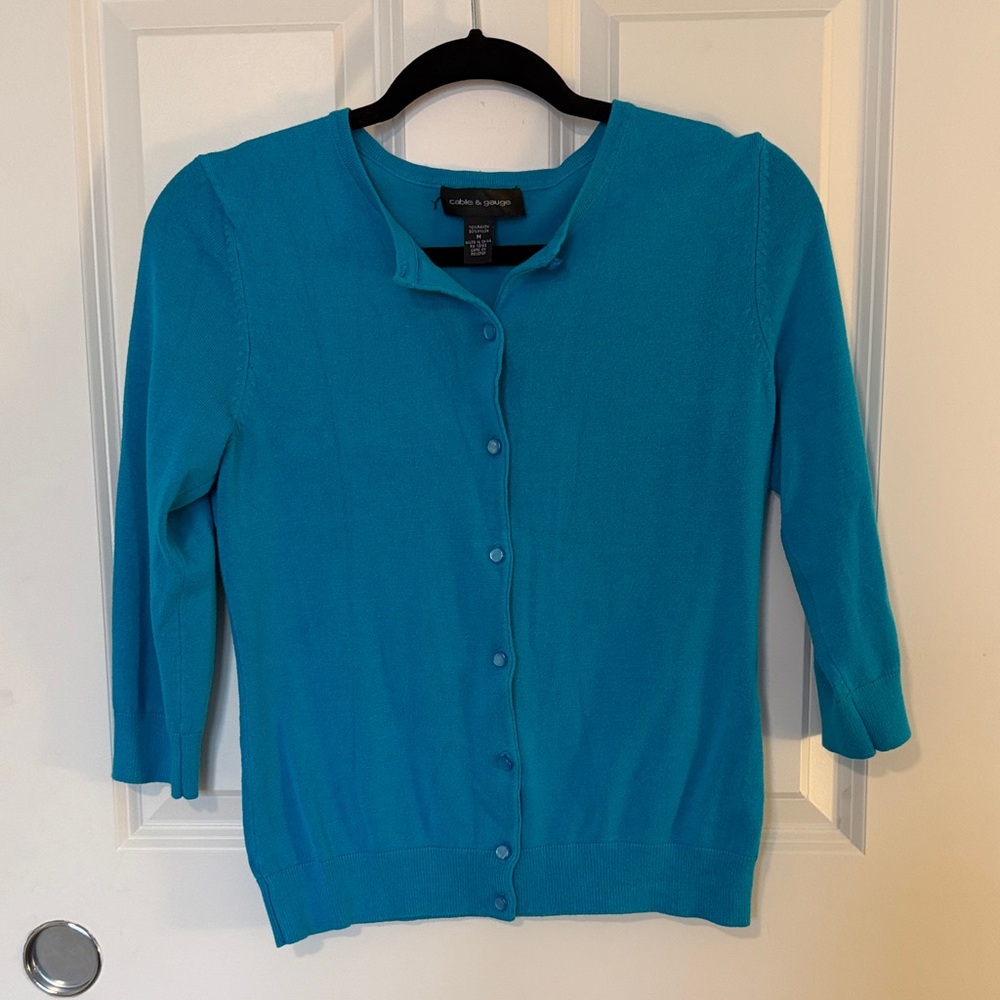 Cable & Gauge Teal Button-Up Cardigan Size M